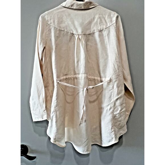 Soft Surroundings Linen button down tunic unique beige waist adjustable Sz-M - Picture 1 of 10